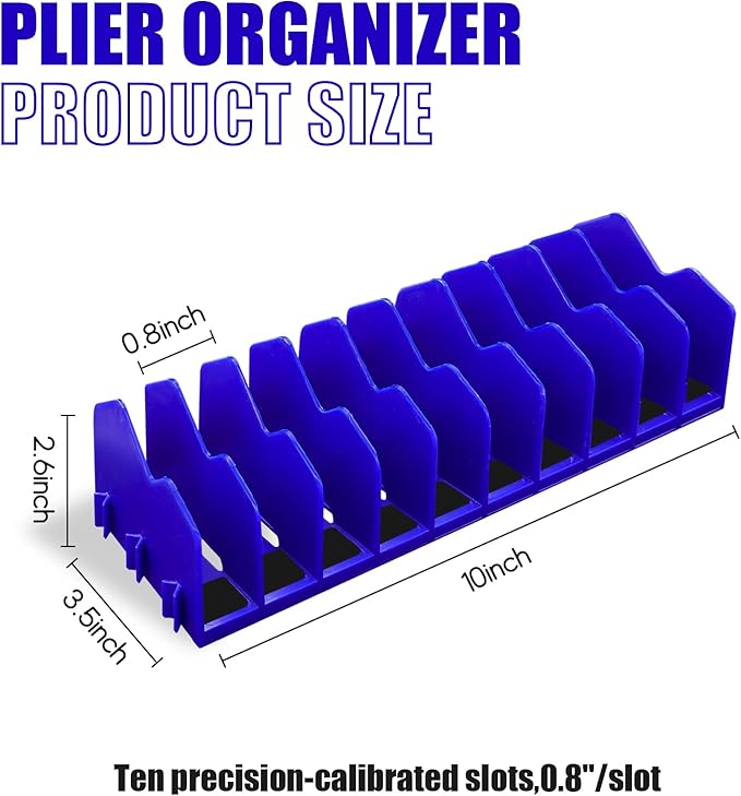 2 Pack Plier Orgainzer Rack, 20 Slots Tool Organizer Rack with Extendable Design & Non-Slip Rubber Base, Fits 3" H, Toolbox Organizer for Pliers, Wrenches, Screwdrivers and More,Blue