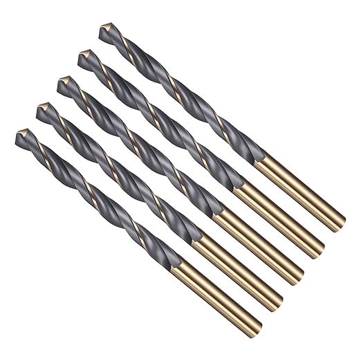 Drill Bit, 7mm Cutting Diameter, 4341 HSS Gold and Black 118° Cutting Angle Number Jobber Bits - (Applications: for Drilling Soft Metal Plastic Wood), 5-Pieces
