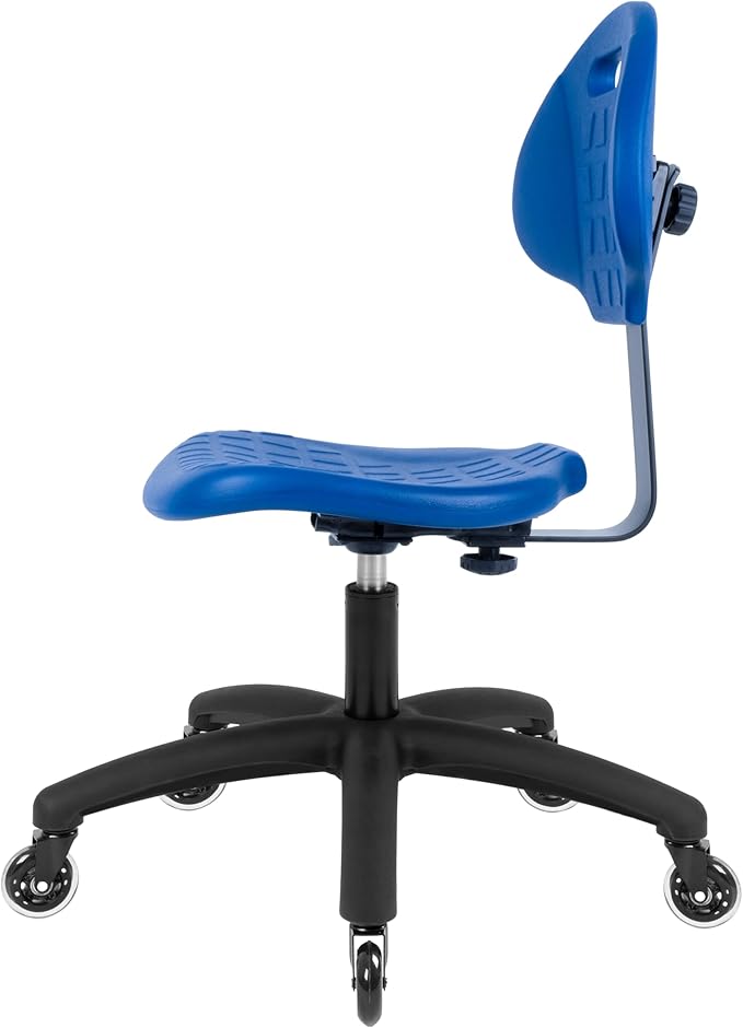 Chair Master Table Height Chair/Stool-Easy to Clean! Deluxe Ergonomic Polyurethane Chair. 5" of Height Adj (16.5"-21.5") 450 lb Capacity. Automotive, Lab, Garage, Home, Office (Rubber Roller, Blue)