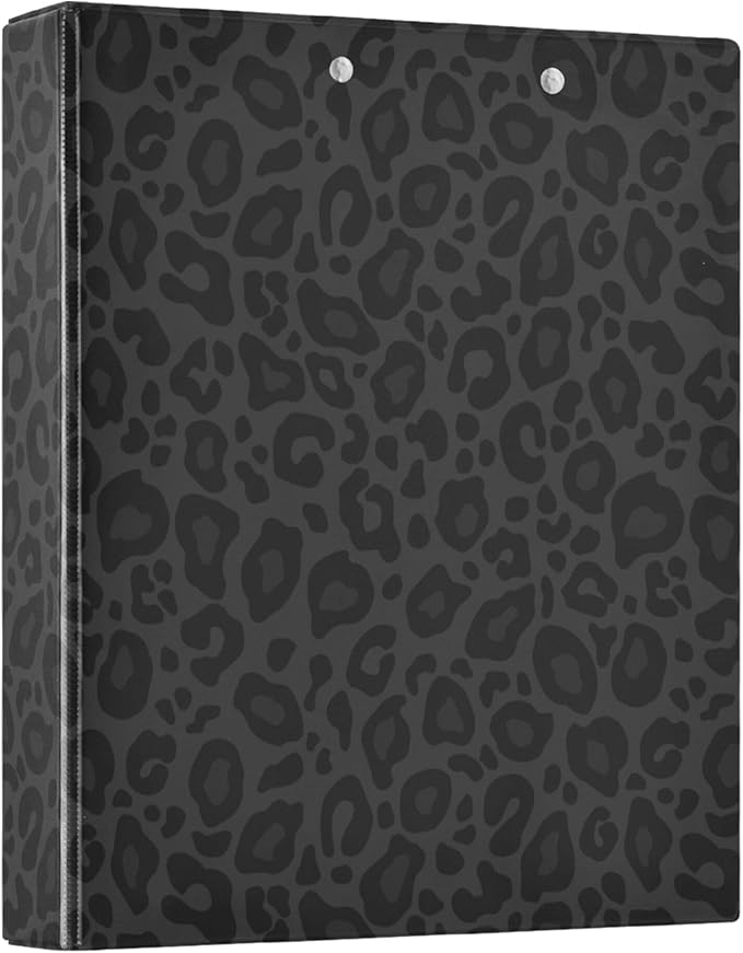 Black Cheetah Round Ring Binders 1.5 Inch Leopard 3 Ring Clipboard Binder by Wamika