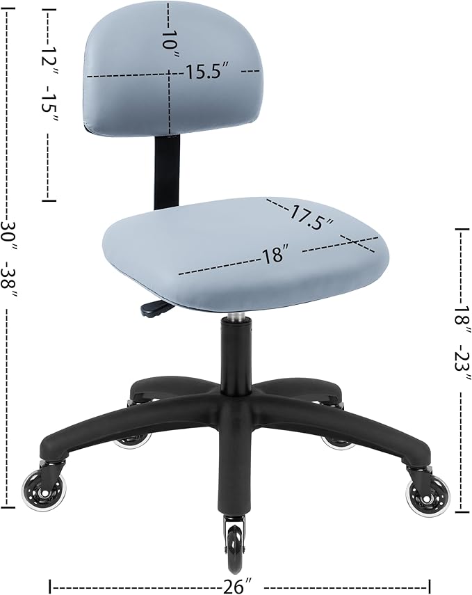 Chair Master FSS Series Square seat Low (18"-23") seat Height Chair. Vinyl-for Office, Garage, Desk, Shop, Computer, Doctor, Medical, Easy to Clean! NO Footring (Gray, Low, Rubber Roller Casters)