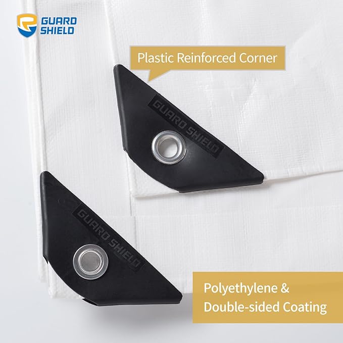 GUARD SHIELD Super Heavy Duty White Ploy Tarp Cover 12x16 Feet Waterproof Tarps 16mil Thick UV and Tear Resistant Tarpualin