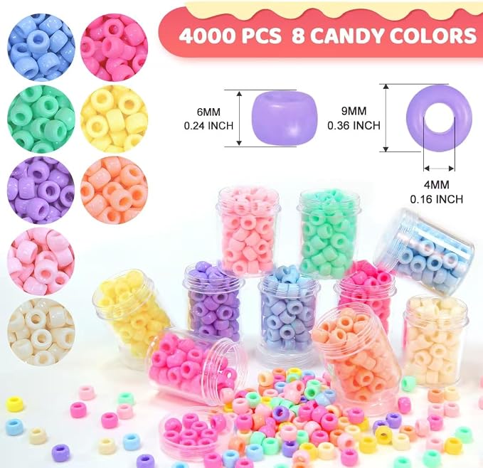 IOOLEEM 4000pcs Macaron Candy Colors Pony Beads, Beads - Image 2