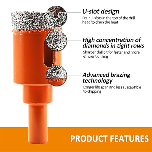 Dry Diamond Drill Bit - BGTEC 1pc 1" 25mm Hole Saw for Granite,Marble,Masonry, Concrete, Tile/Ceramic, Glass, Hard Plastic,Vacuum Brazed Diamond Core Drill Bit Kit