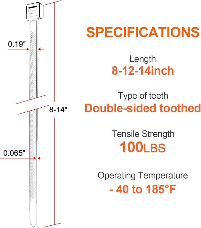 Zip Ties Assorted Size, 8+12+14 Inch V-Shaped Toothed Double Sided Toothed - Image 2