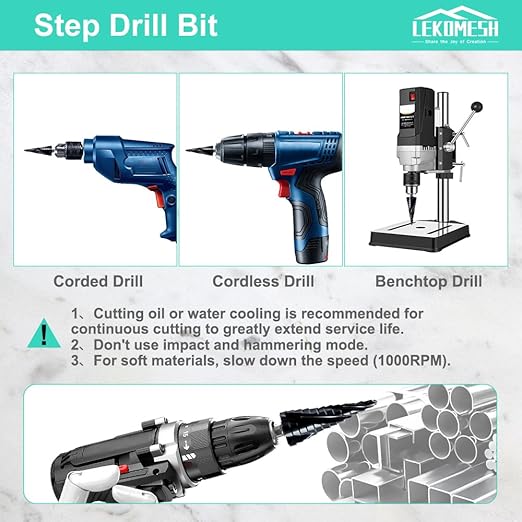 Cobalt Step Drill Bit Set - 3pcs 1/4"-3/4" 1/8"-1/2" 3/16"-7/8" Four Spiral Flute Step Drill Bit M35 with Impact Ready Unibit for Stainless Steel Metal Aluminium Copper Wood Plastic