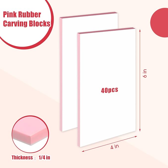 Frienda 40 Pcs 4"x6" Rubber Carving Blocks Linoleum Block Stamp Making Kit Soft - Image 2