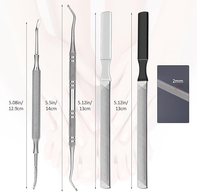 4pc Stainless Steel Nail File & Cuticle Pusher Set – Four-Sided Emery Nail File for Thick Nails, Durable Metal Manicure & Pedicure Tool, Portable Home & Travel Grooming Kit(5.12IN)