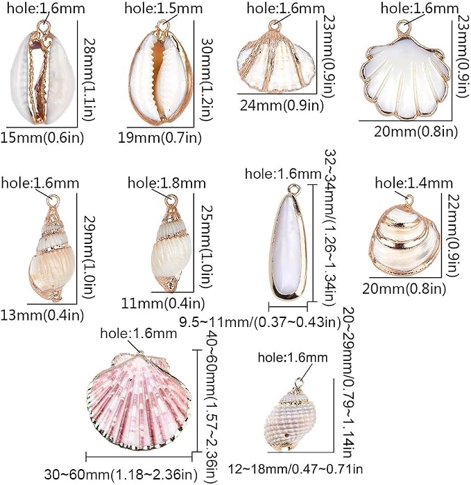 SUNNYCLUE 1 Box 20pcs 10 Styles Natural White Cowrie Seashells Charm Conch - Image 2