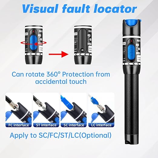 Moocci 3 Pcs Visual Fault Locator Fiber Optic Tester - VFL Fiber Optic Cable Tester Meter with FC to LC Adapter - Tools Kit for FC/SC/ST/LC Connector,Network Cable Test - Green Blue Black
