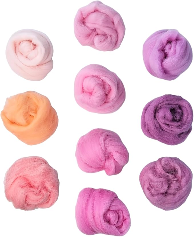 Flylin Needle Felting Wool, 10 Colors Fiber Wool Yarn Roving Set | 10g per Color by Flylin