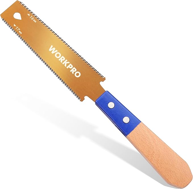 WORKPRO 6 Inch Japanese Pull Saw, Double-Edged Hand Saw for Wood Cutting with 14&17 TPI, SK5 Flexible Blade, Non-Slip Beech Handle for Woodworking