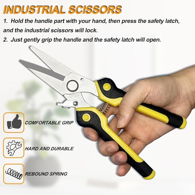 8 Inch Heavy Duty Scissors, Multifunction Shears for Cutting Cable Wires, Cardboard (8-Inch Straight Snips)