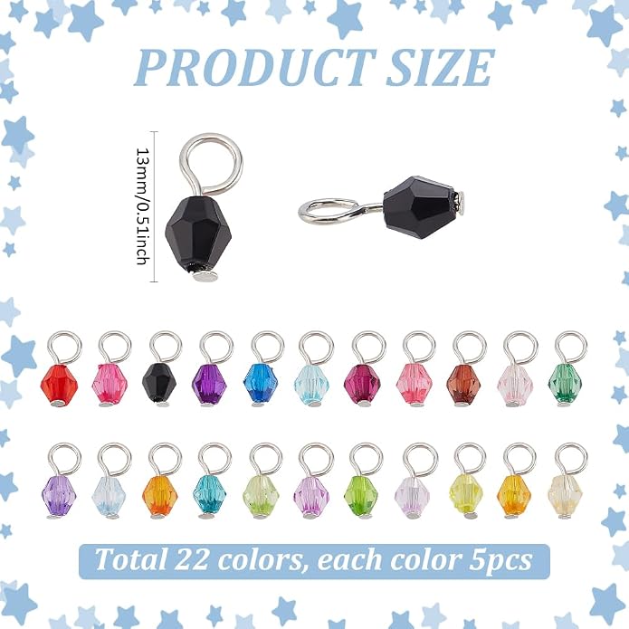 PH PandaHall 110pcs 22 Colors Crystal Bead Charms, 5mm Crystal Dangle Charm - Image 2