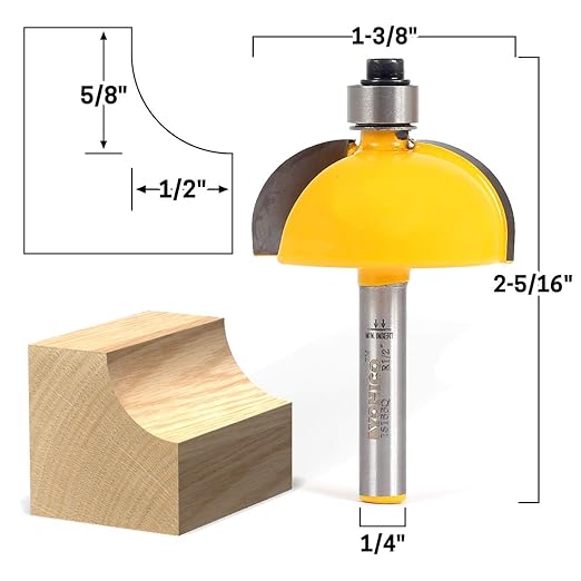 YONICO Cove Router Bits Edge Forming 1/2-Inch Radius 1/4-Inch Shank 13155q