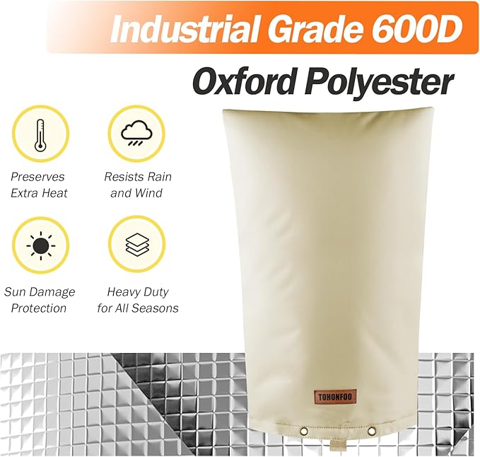 Backflow Preventer Pipe Insulation Cover (5°F) - Irrigation Sprinkler Valve Insulated Pouch - Water Well Pump Cover - Sturdy 5 Layers for Winter Freeze Protection, 16" W x 34" H, Beige