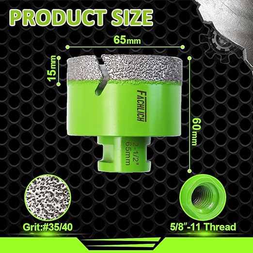 Diamond Core Drill Bits 2-1/2" Granite Hole Saw 65mm Porcelain Drill Bits Vacuum Brazed for Porcelain Tile Granite Marble Brick