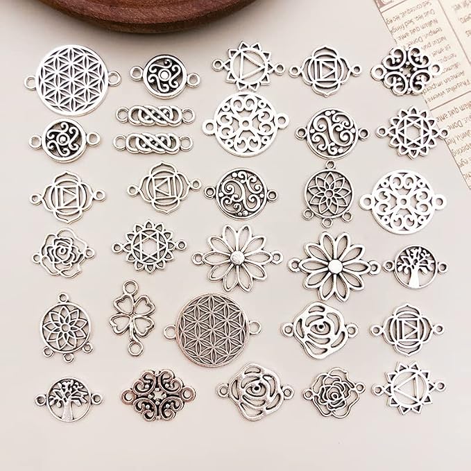 WOCRAFT 120pcs Antique Silver Flower Connector Charms - Image 4