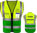 YOWESHOP High Reflective Visibility Safety Vest Custom Your Logo Safety Workwear with Reflective Strips and Pockets