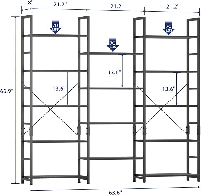 NUMENN Triple 5 Tier Bookshelf, Wide Book Shelf - Image 2