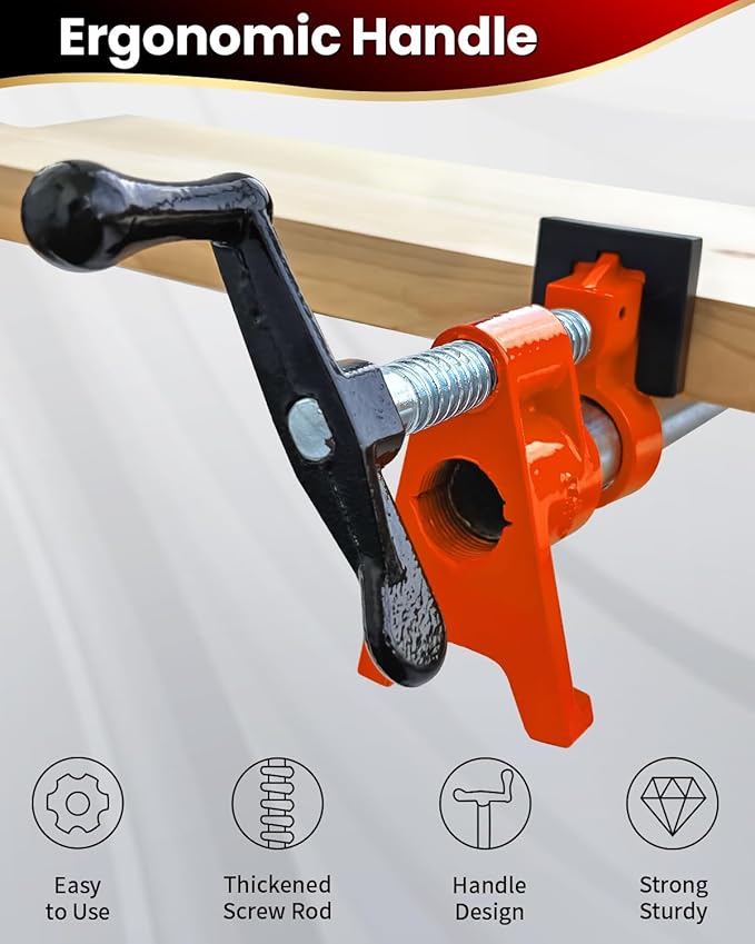 Pipe Clamps 3/4 inch 6 Pack Pipe Clamp with Unique Foot Ideal for Carpentry, Home Improvement, and DIY Projects Wood Gluing Clamps (Orange, 3/4 IN with Pads)