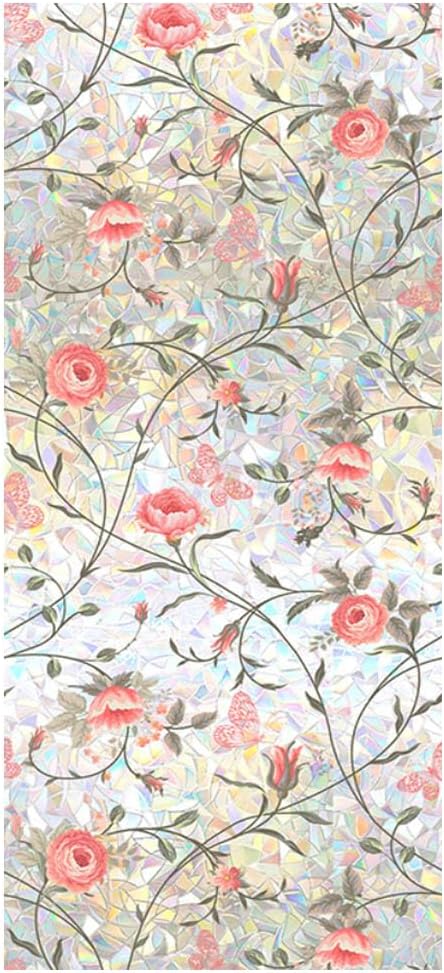 Retro Rose Window Privacy Film, Stained Glass Decals Red Rose Privacy Rainbow by JOONOR