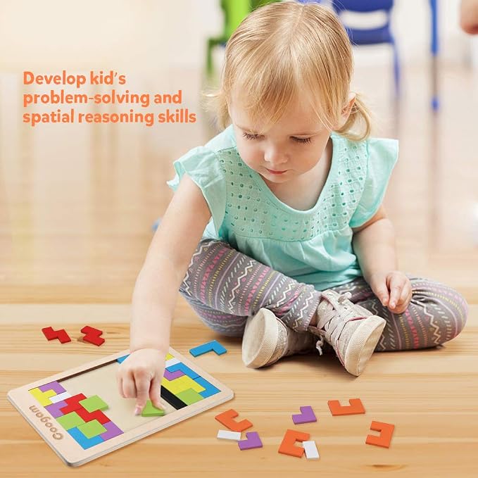 Coogam Wooden Blocks Puzzle Brain Teasers Toy Tangram Jigsaw Intelligence - Image 3