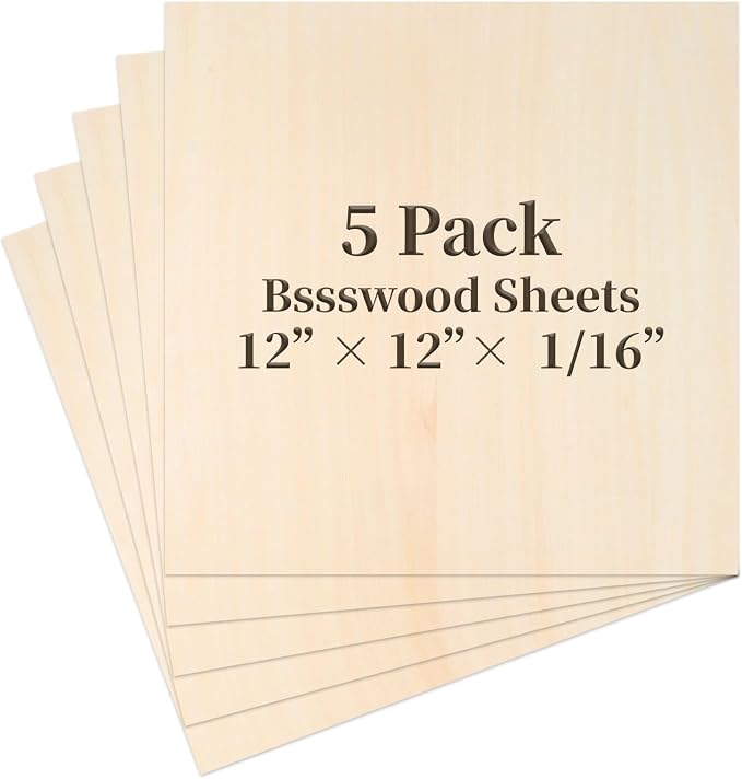 Balsa Wood, Plywood Sheet, Unfinished Basswood Blanks, 12×12×1/16 in, Paint; by MOWPOG
