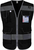 TCCFCCT Hi Vis Vest, 9 Pockets High Visibility Reflective Safety Vest for Men Women, Safety Construction Vest with Reflective Strips, Meets ANSI/ISEA Standards, (Black, Medium)