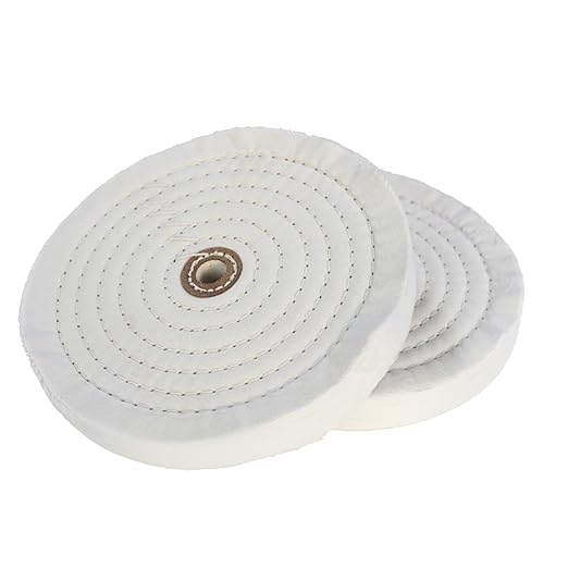 Luo ke 2 Pcs 6'' Cotton Buffing Wheel - 70 Ply Spiral Sewn Muslin Cotton Buffing Polishing Wheel with 1/2'' Arbor Hole for Bench Grinder Table Grinder (White)