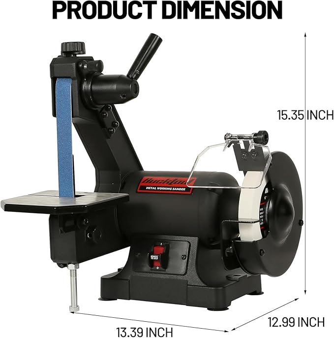 Bucktool Low Speed Bench Belt Grinder Combo, 2.1A 1x30 inch Belt & 6 inch Grinder, 1/3 HP Low Speed Bench Belt Disc Sander Combo for Knife Making, Sharpening, Woodworking, Metalworking
