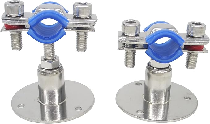 Stainless Steel Adjustable Pipe Clamp Bracket - Wall/Ceiling Mount Support for 3/4-Inch (25mm) Pipe, Heavy-Duty Rustproof Brackets with Screws, Short Type, Set of 2