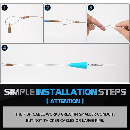 23.8FT Fiberglass Running Electrical Wire Cable Glow Rods Wire Pulling, Fish Rods Electrical Kit with 6 Different Attachments and Fish Tape Wire Puller Kit (23, Blue)