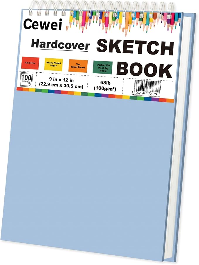 Cewei Drawing Pad 9x12, 100 Sheets Hardcover Spiral Bound, 68lb/100gsm White by Unknown