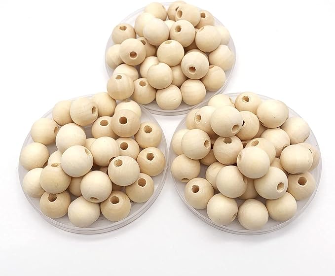 100pcs 14mm Natural Wood Beads DIY Unfinished Round Wooden Loose Beads Bulk - Image 2