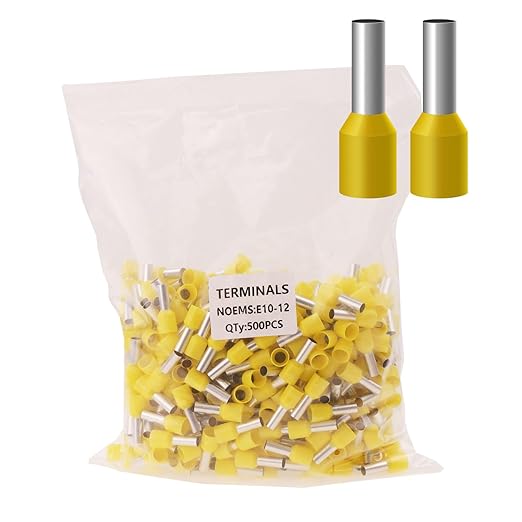 AWG8 Wire Ferrules Terminals, 500pcs AWG8/10.0mm² Yellow Terminal Connector, Insulated Ferrule Pin Cord End Terminal for Electric, Industrial, Chemical Industry etc.
