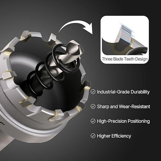 3PCS Carbide Hole Saw Kit, 7/8'' to 1-3/8'' Metal Hole Cutter with Pilot Drill, Holesaw for Hard Metal, Stainless Steel, Iron, Mild Steel, Aluminium, Alloy, Plastic, Fiberglass
