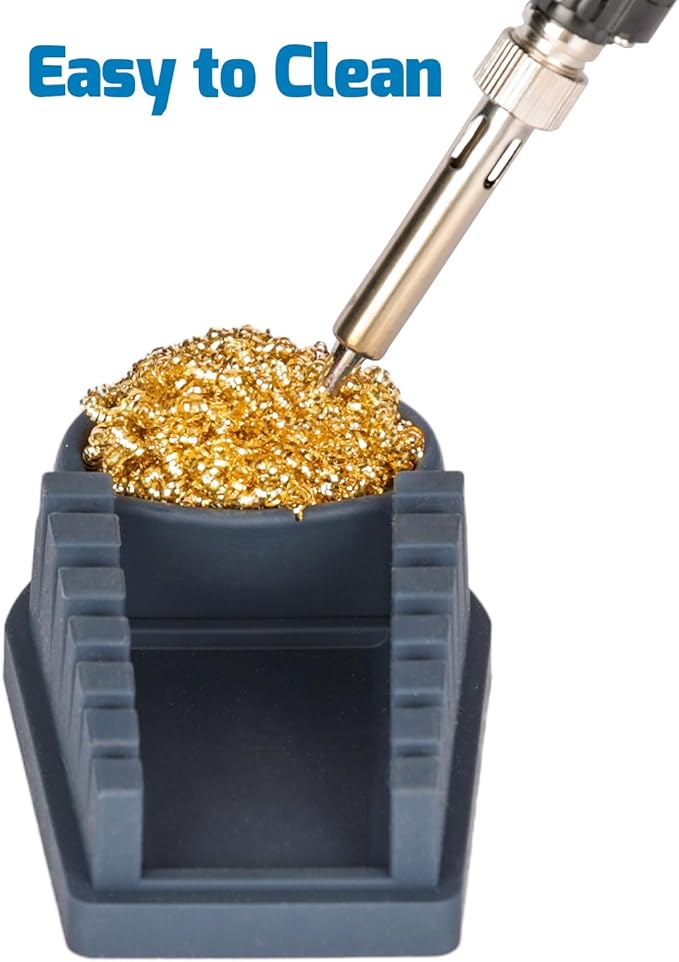 WEP S200 Gray Soldering Wire Holder, Heat Resistant Silicone Stand with Brass Wool Tip Cleaner and 6 V-shaped grooves, Helping Hands for Soldering