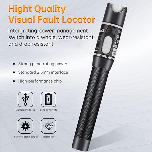 Moocci Visual Fault Locator - VFL Fiber Optic Cable Tester Meter Kit with FC Male to LC Female Adapter - Fiber Optic Tools Tester Detector for LC/FC/SC/ST, Network Cable Test - White
