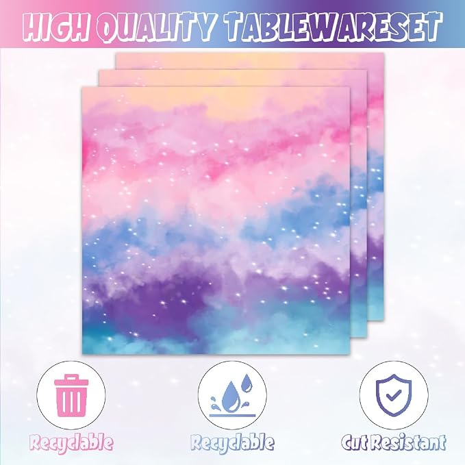 40Pcs Tie Dye Birthday Party Decorations Rainbow Birthday Plates and Napkins - Image 4