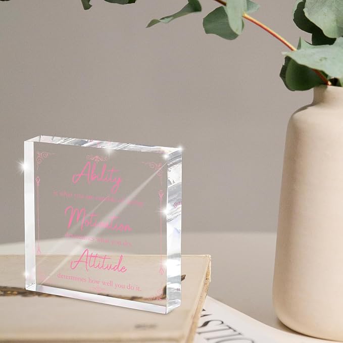 Pink Motivational Acrylic Desktop Sign, 4x4 Inch, Motivational Desktop Decor - Image 4