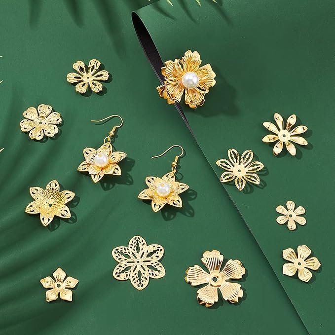 PandaHall 200pcs Flower Bead Cap, 10 Styles Bead End Caps Filigree Spacer Beads - Image 4