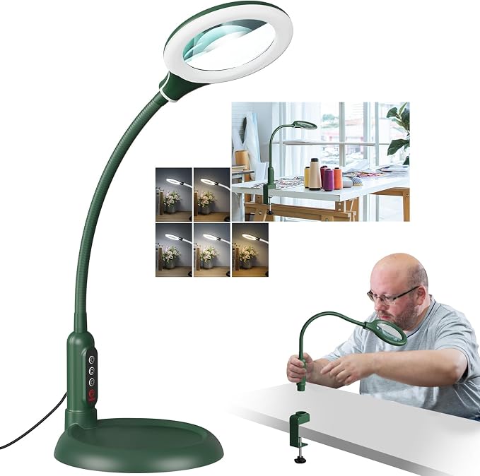 12X Magnifying Glass with Light and Stand, Real Glass, LED 5 Color Modes by RackydigPro