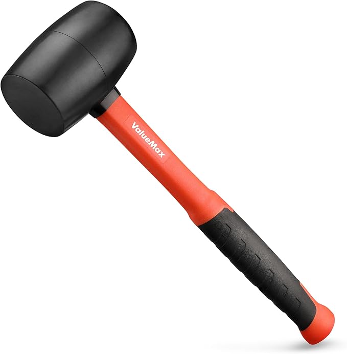 ValueMax 8oz Rubber Mallet Hammer, Fiberglass Handle, Double-Faced Soft Mallet, Soft Blow Tasks without Damage for Camping, Flooring, Tent Stakes, Woodworking