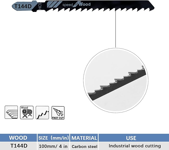 20-Piece T144D 4 Inch 6 TPI Assorted T-Shank Jig Saw Blades Set for Speed Cutting Wood