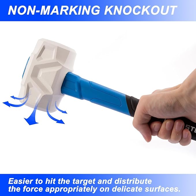 Real Steel Rubber Mallet Hammer 24 OZ White Rubber Hammer with Solid Head, Double-faced Mallets for Flooring, Woodworking, Camping, Automotive 0320