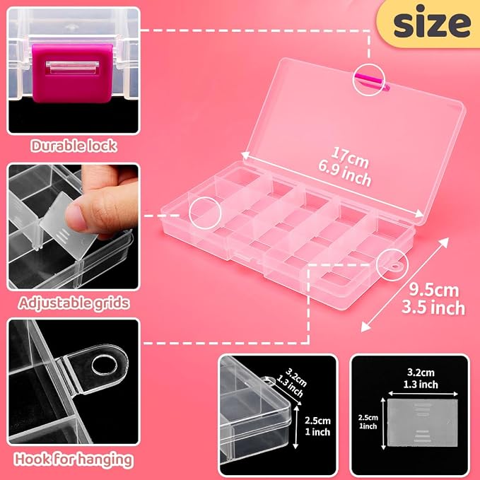 IOOLEEM 15 Grids Plastic Bead Organizer Box, Organizer Container Storage Box - Image 2