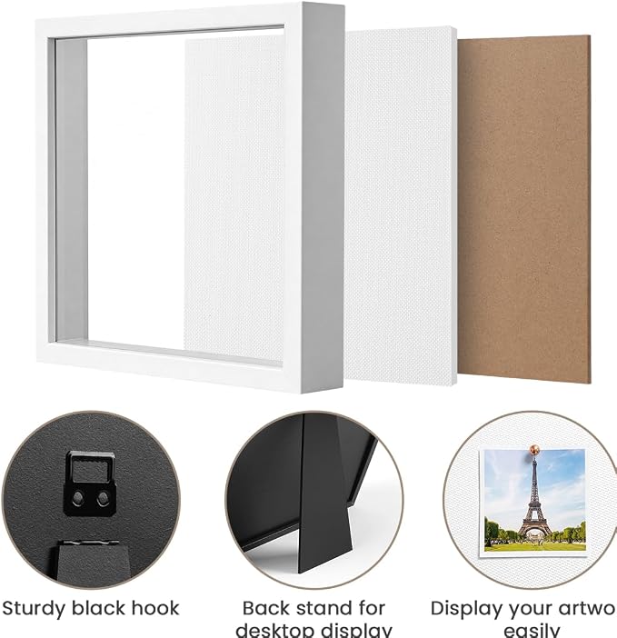White 5x5 Shadow Box Display Frame, Premium Linen Backboard and Included - Image 5
