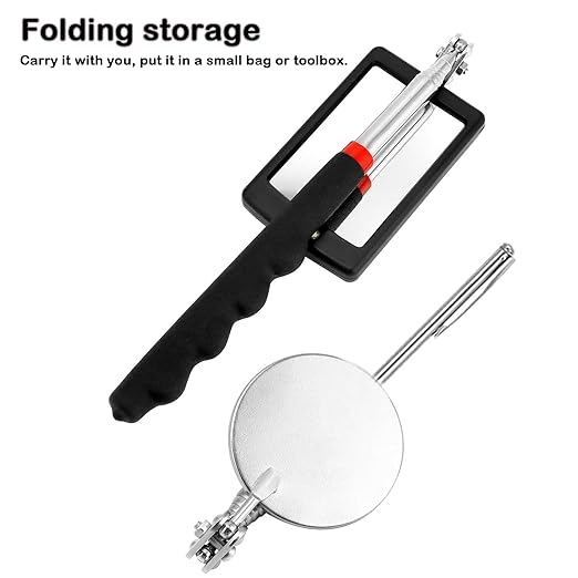 2PCS Telescopic Inspection Mirror, LED Telescopic Inspection Mirror,Portable Round 360 Degree Rotating Inspection Mirror Flashlight and Round/Square Inspection Mirror
