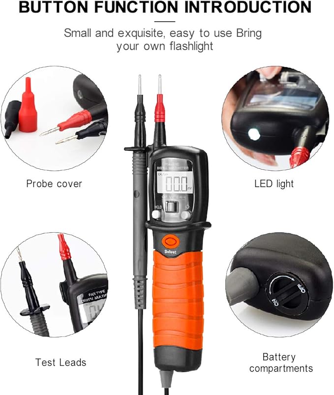 BTMETER Digital Pen Multimeter AC DC 600V Voltmeter, 60M Ohm Resistance Meter, with Backlit Screen, Continuity Test Auto Power Off Electric DMM Tester BT-38B